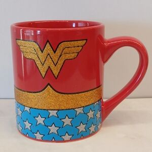 Wonder Woman Glitter Ceramic Coffee Mug 14oz Blue/Red/Gold/Silver